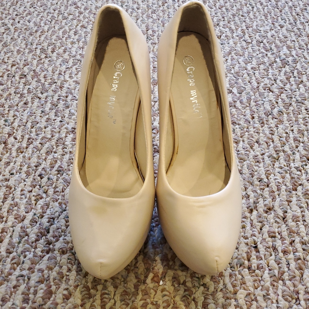 BEIGE PLATFORM RED BOTTOM INSPIRED STILETTOS